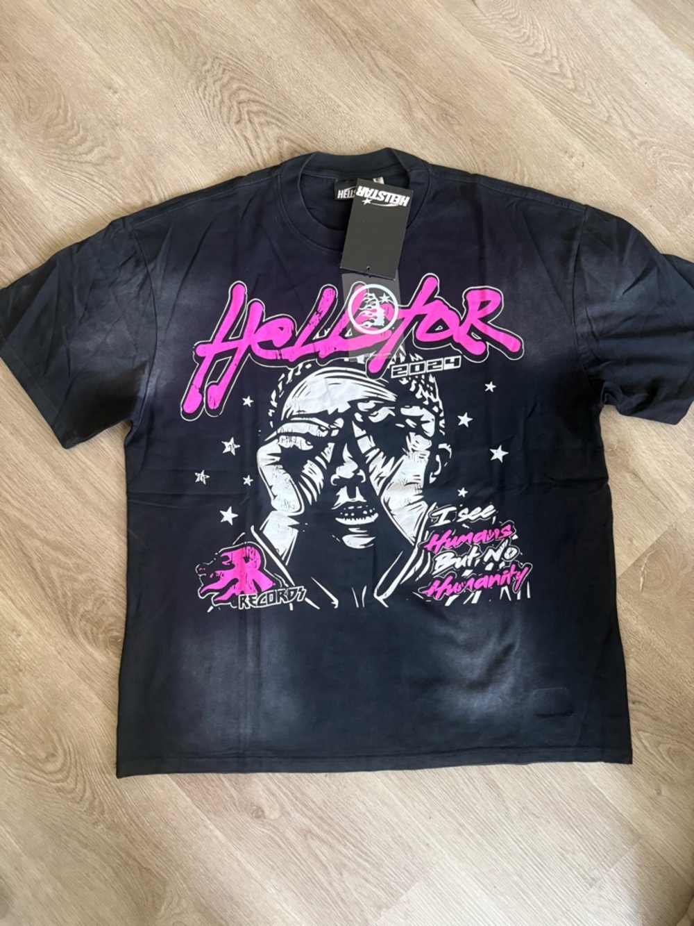 Hellstar  Graphic Tee in Black with Pink & White Print